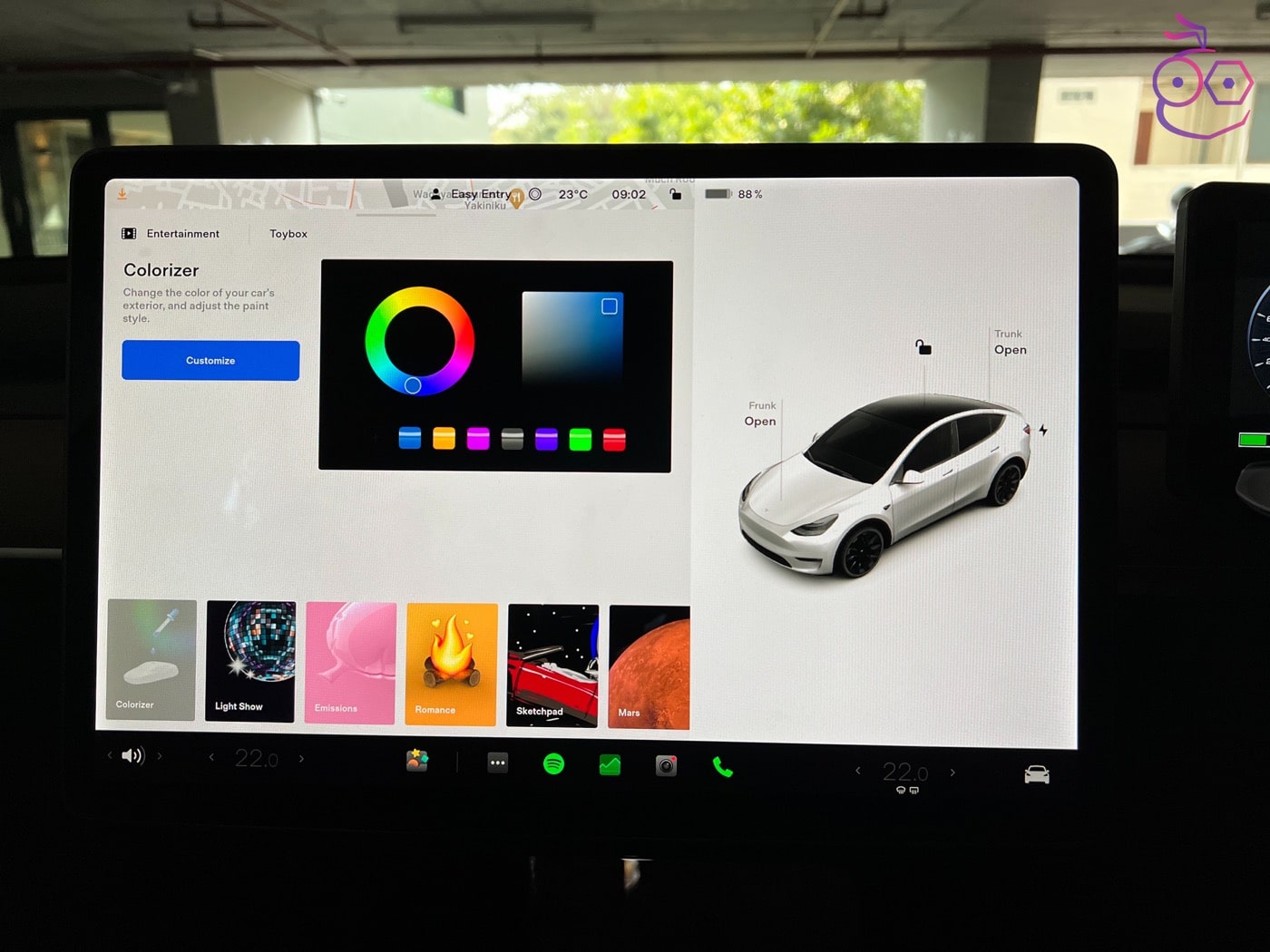 ฟีเจอร์ Car Colorizer ซอฟต์แวร์อัปเดตของ Tesla เวอร์ชัน 2022.4.5 