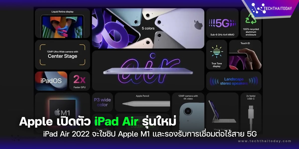 Read more about the article Apple เปิดตัว iPad Air 2020 รุ่นใหม่ ใช้ชิป Apple M1 และรองรับ 5G